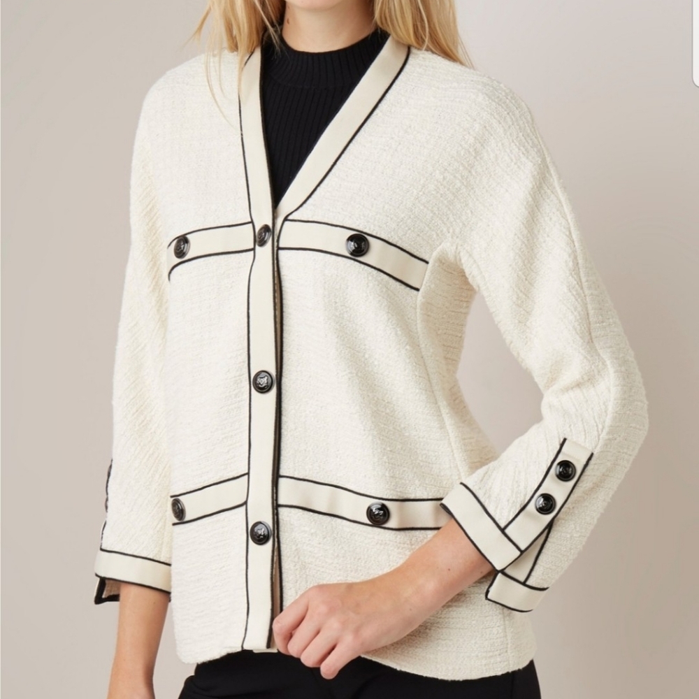 Maje Tweed Style Cotton Jacket in Ecru